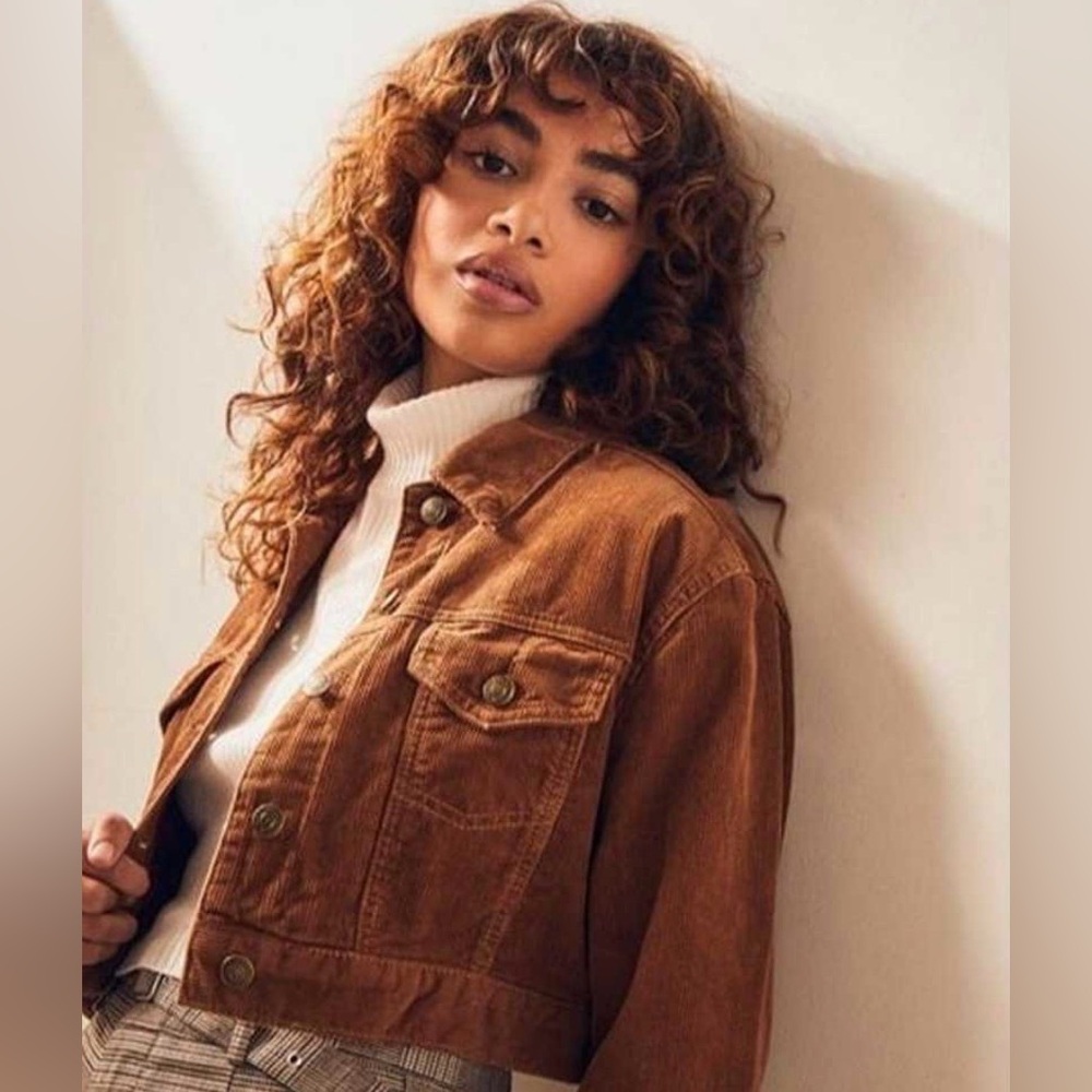 Pacsun Corduroy Cropped Jacket Flannel Lining, Button-Up, Tan, Sz M-L